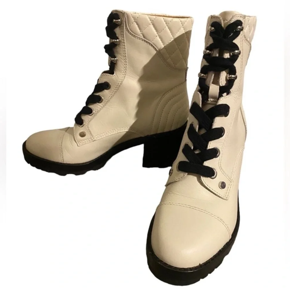 Marc Fisher Leather Combat Boots In Ivory Wyomi Style - Picture 5 of 11